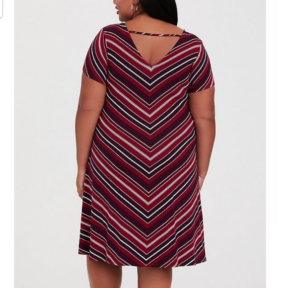 Red & Multi Stripe Jersey Fluted Dress - Picture 3 of 6